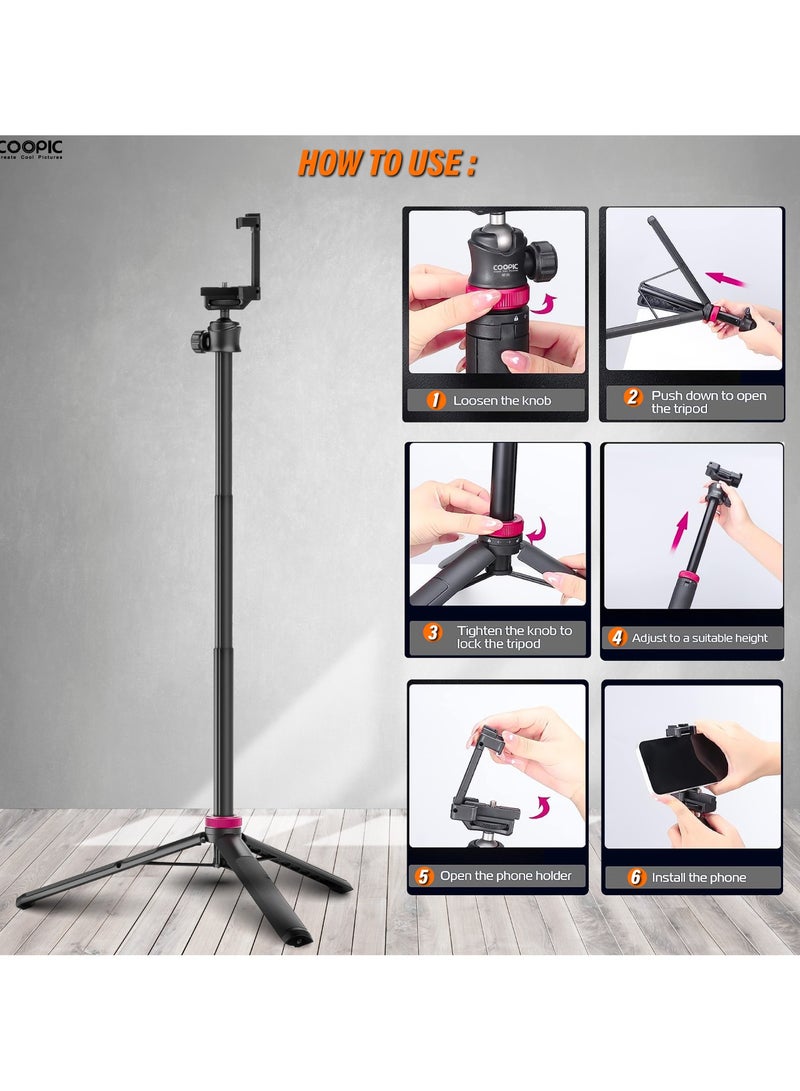 COOPIC MT-05 Extendable Mini Vlog Tripod Flexible Portable Selfie Stick with 360° Rotatable Ball Head and Remote, Compatible with Smartphone and Action Cameras - Image 4