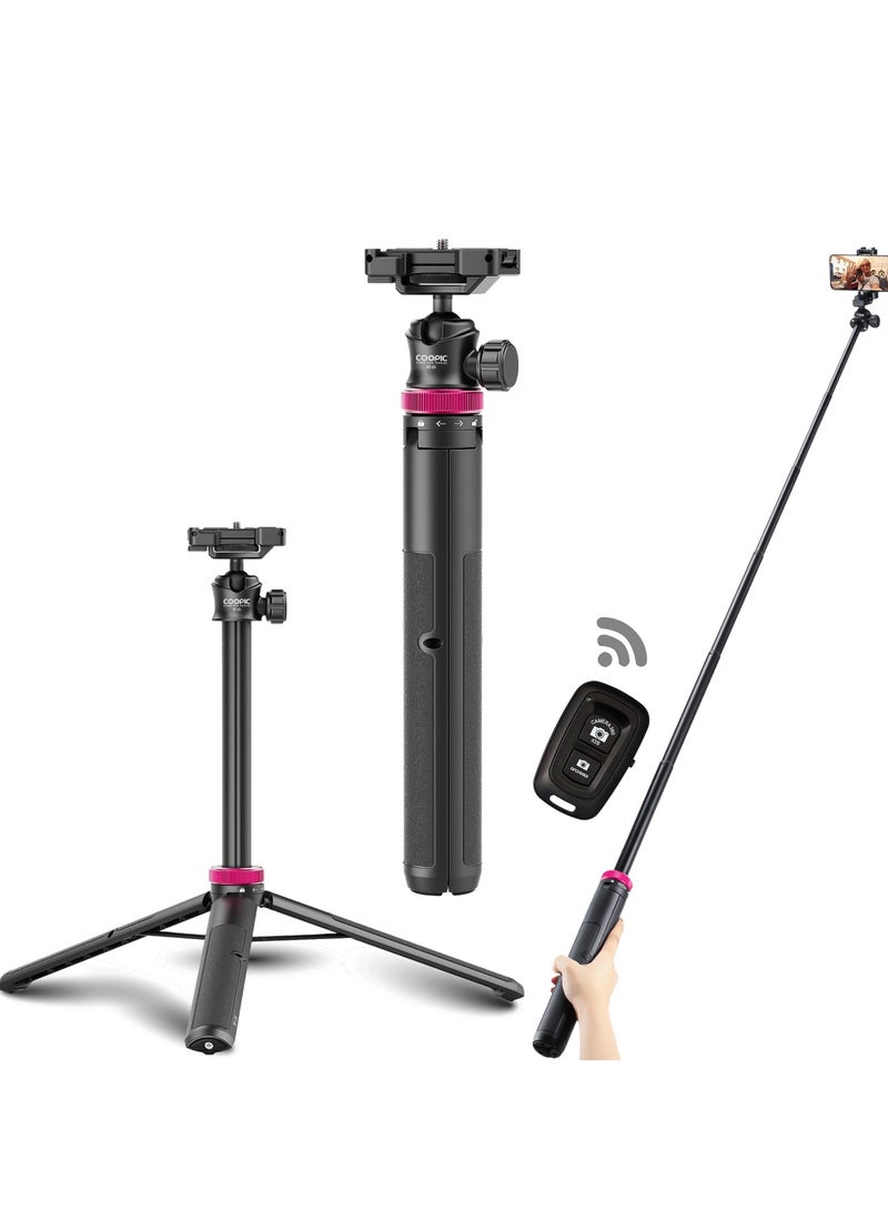 COOPIC MT-05 Extendable Mini Vlog Tripod Flexible Portable Selfie Stick with 360° Rotatable Ball Head and Remote, Compatible with Smartphone and Action Cameras - Image 1