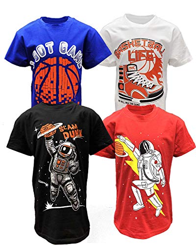 BROOKLYN VERTICAL 4-Pack Boys Short Sleeve Crew Neck T-Shirt with Chest Print | Soft Cotton Sizes 6-20 (Combo C, S-6/8) - Image 1
