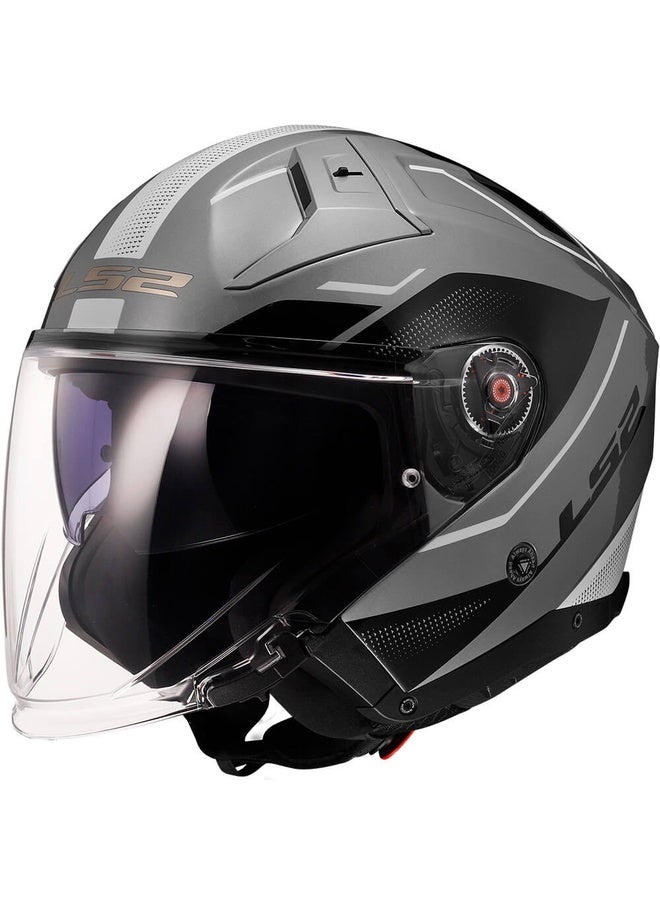 LS2 INFINITY II Open Face Touring Helmet Veyron Gl.Grey White Size L | Jet Helmet with Sun Visor - Image 1