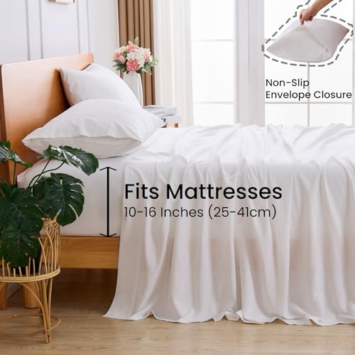 GOKOTTA 4-Pcs King Size Sheets Set, 10-16" Deep Pocket, Non-Slip Elastic Corner Straps, Washed & Brushed Microfiber Polyester - Hotel Luxury, Ultra Soft, Breathable, Wrinkle-Free, Anti-Rip - White - Image 5