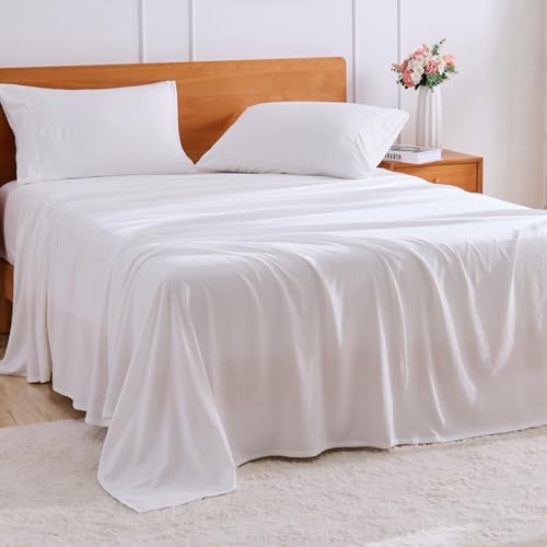 GOKOTTA 4-Pcs King Size Sheets Set, 10-16" Deep Pocket, Non-Slip Elastic Corner Straps, Washed & Brushed Microfiber Polyester - Hotel Luxury, Ultra Soft, Breathable, Wrinkle-Free, Anti-Rip - White - Image 1