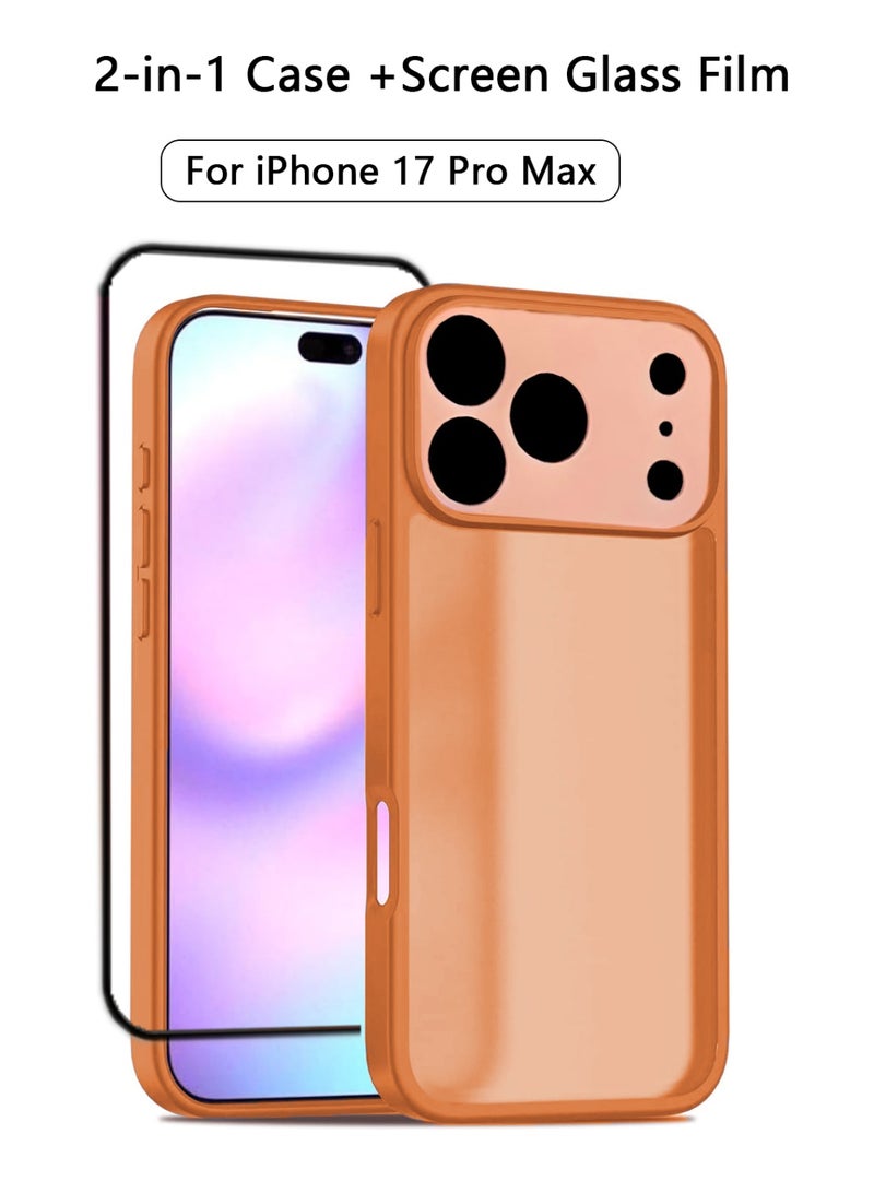 DUSALA 2-in-1 For iPhone 17 Pro Max transparent matte case + high-definition glass explosion-proof screen film set, shockproof protection hard back ultra-thin phone case, anti-fingerprint (Orange) - Image 1