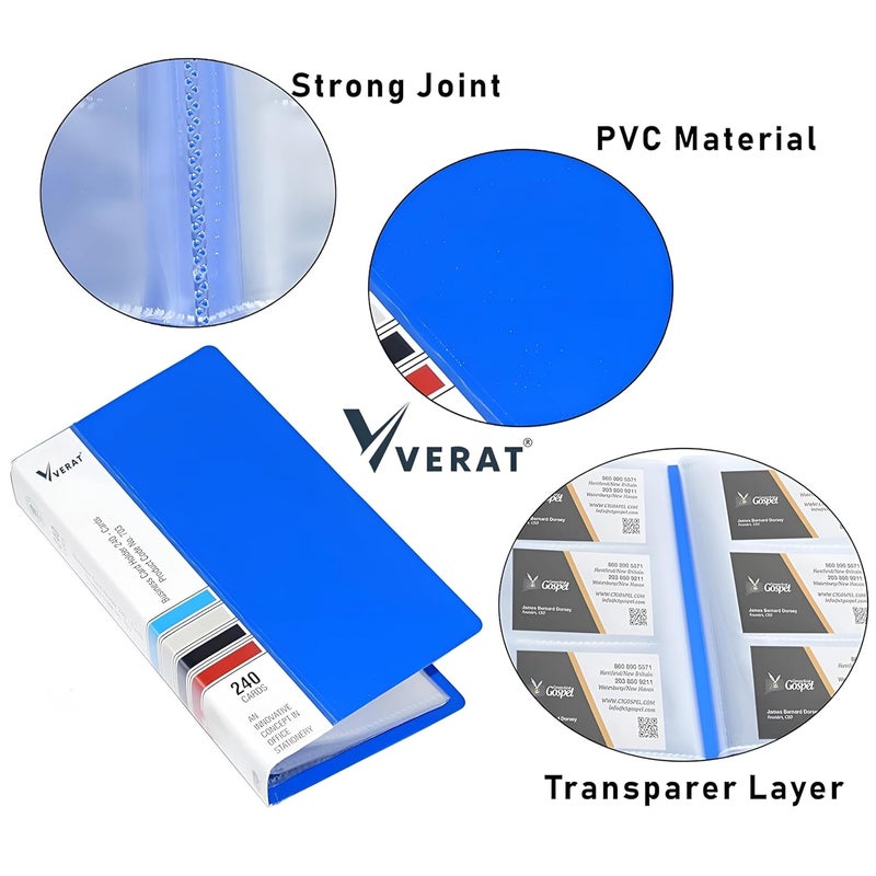 VERAT Business Card Holder, 120 Pockets for 240 Cards Business Card Holder | Debit/Credit/Business/Visiting Name ID Card Holder Card Organizer Professional Office Organizer (Blue) - Image 3