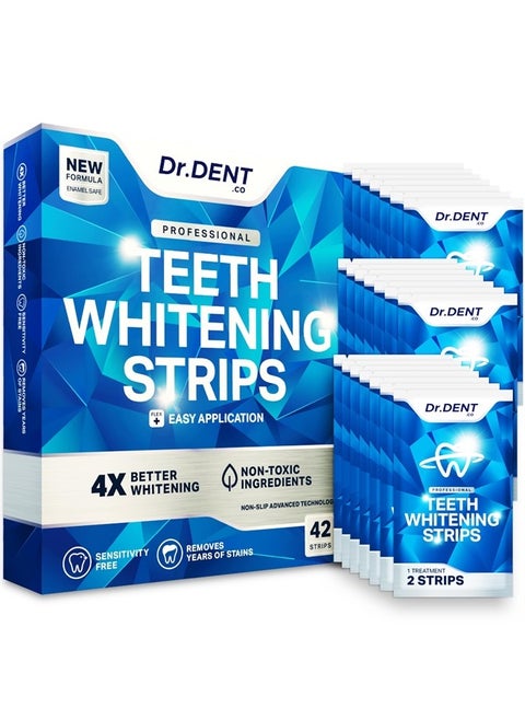 Professional Teeth Whitening Strips 21 Treatments - Safe for Enamel - Non Sensitive Teeth Whitening - Whitening Without Any Harm - Pack of 42 Strips + Mouth Opener Included