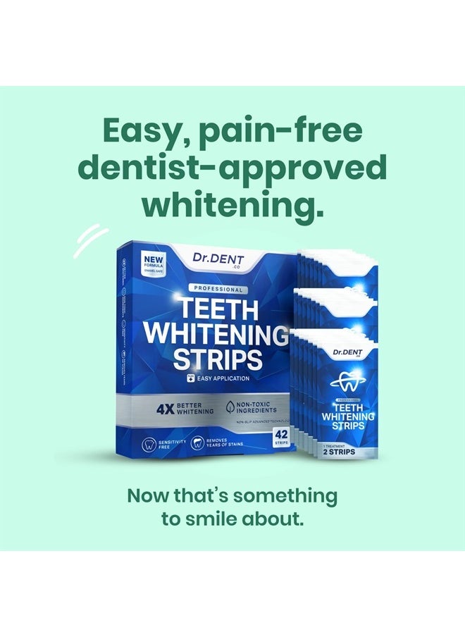 DrDent - Professional Teeth Whitening Strips 21 Treatments - Safe for Enamel - Non Sensitive Teeth Whitening - Whitening Without Any Harm - Pack of 42 Strips + Mouth Opener Included - Image 1