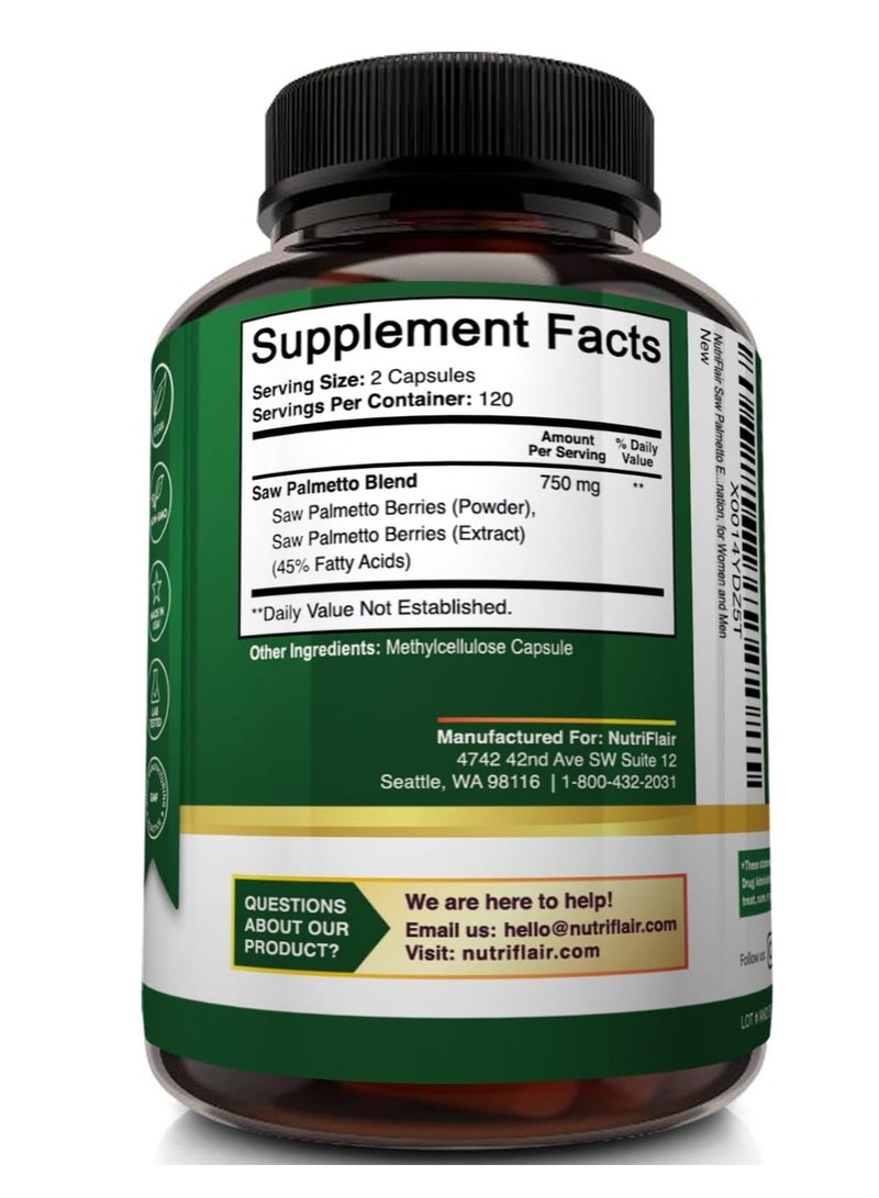 NutriFlair Saw Palmetto Extract 750mg, 120 Capsules - Image 5