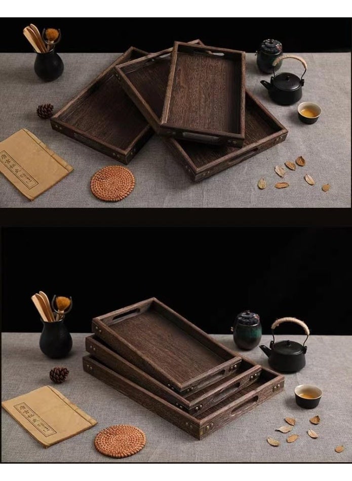 Beauenty Wooden Serving Trays, 3Pcs Wooden Tray with Handles, Rustic Vintage Food Serving Trays, Square Decorative Wooden Serving Trays for Breakfast, Coffee, Tea, Dining Room, Party, Table Centerpieces Decor - Image 4