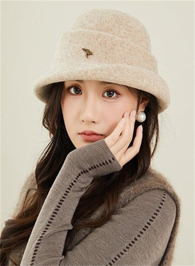 Pocadri Elegant Faux Wool Fedora Bucket Hats for Women Vintage Felt Cloche Bowler Cap Warm Outdoor Headwear Fall Winter, Mocha, One size - Image 4