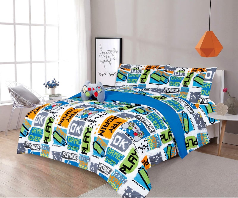Sapphire Home Sapphire Home 8 Piece Gamer Bedding Set Full Bed in a Bag Kids Comforter Set with Bed Sheets Pillow Case Toy Pillow Toddler Bedroom Kit Video Game Bedding Full Size 