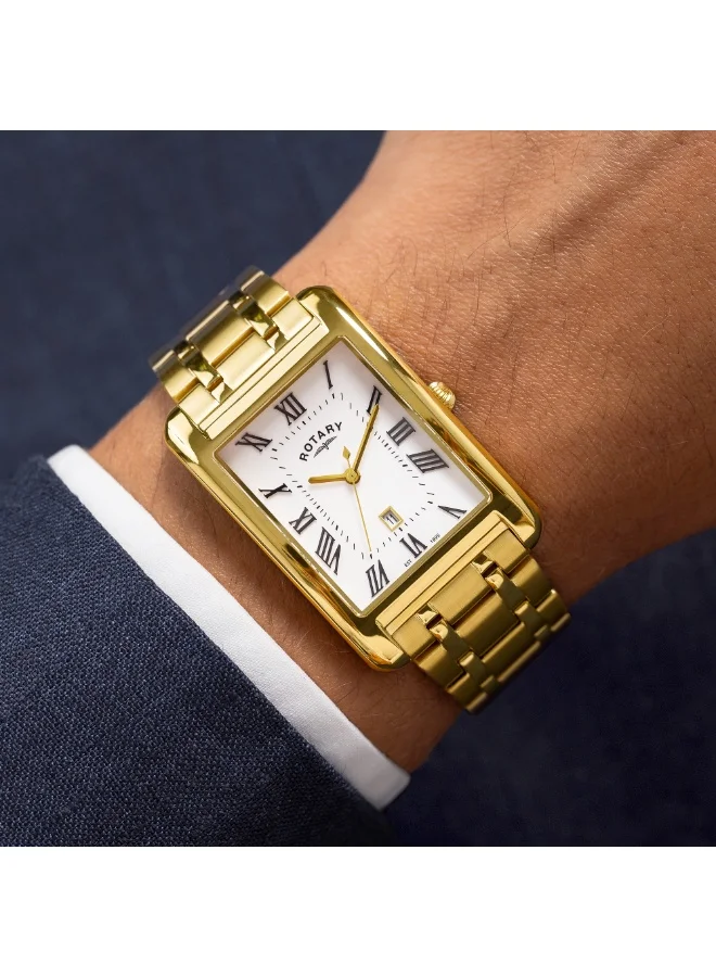 Rotary  Rotary Men's Heritage Astoria Rectangular Gold Plated Stainless Steel Bracelet Watch - RGB05753/01 for Men | Best Price UAE