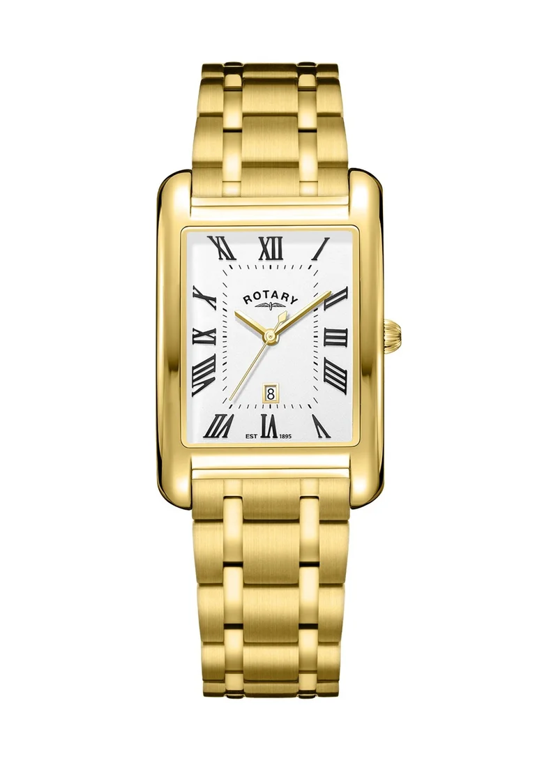 Rotary Men's Heritage Astoria Analogue Watch, 29 mm, White Dial, Gold-Tone Steel Bracelet