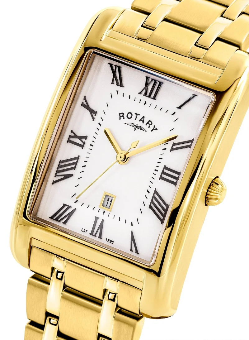 Rotary Men's Heritage Astoria Analogue Watch, 29 mm, White Dial, Gold-Tone Steel Bracelet