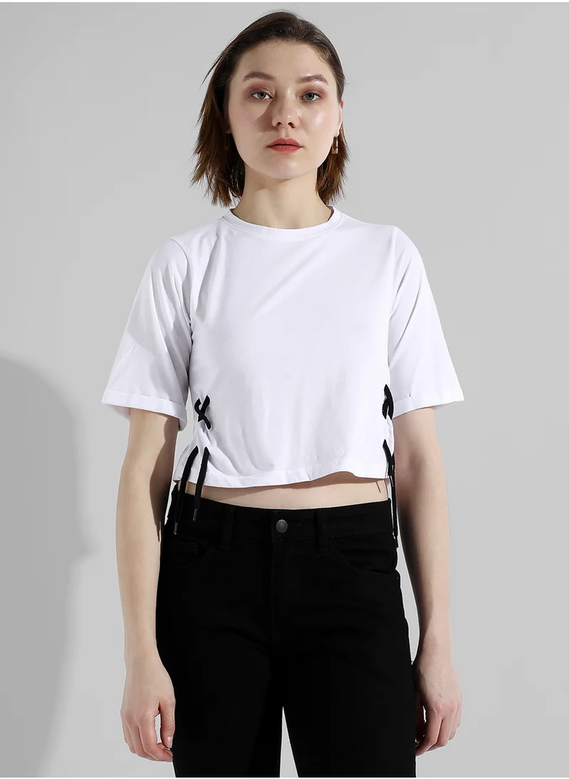 Campus Sutra Women's Solid White Regular Fit Top