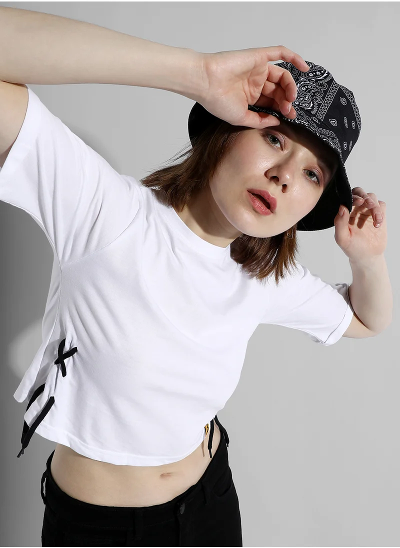 Campus Sutra Women's Solid White Regular Fit Top