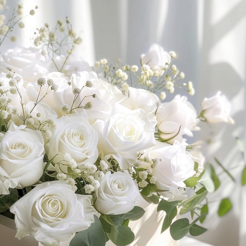 BLEUM CADE 50 Pcs White Roses Artificial Flowers  Real Touch Velvet Roses Fake Flowers Bulk  Artificial Roses Bouquet with Long Stems for Bridal DIY Wedding Party Centerpiece Decorations - Image 2