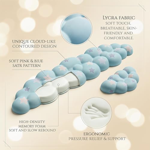 LJYZMD Cloud Wrist Rest Set for Keyboard and Mouse, Includes Cute Coaster, with Computers and Laptops (Blue Colorful Star Set) - Image 5