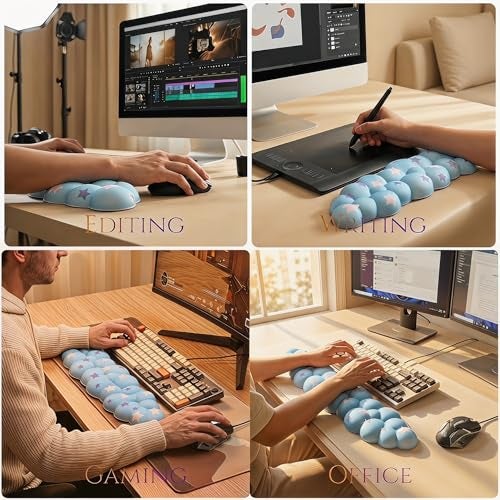 LJYZMD Cloud Wrist Rest Set for Keyboard and Mouse, Includes Cute Coaster, with Computers and Laptops (Blue Colorful Star Set) - Image 4