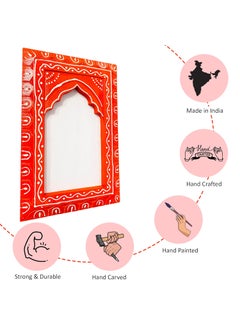 Noor Antique Designs Noor Antique Designs Handcrafted Wooden Wall Panel with Rajasthani Jharokha Design Decorative Red Window Frame 30 X 20 CM Boho Art for Living Room Bedroom Office Decor  - Image 2