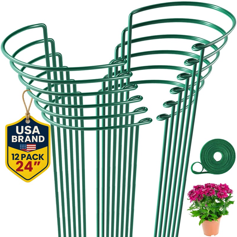 K-Brands 12 Pack Tall Snake Plant Support Stakes â€“ 10" W x 24" H Half Round Peony Cages and Supports for Indoor and Outdoor Plants â€“ Plant Cage Ring Support for Flower - Peony, Tomato, Hydrangea, Rose Bush - Image 1