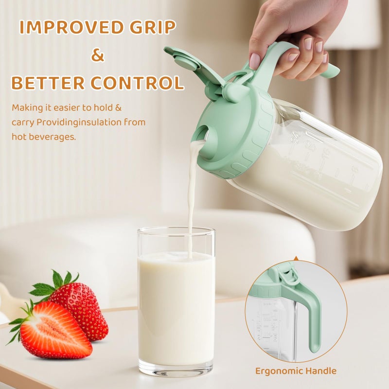 OneDream Breast Milk Pitcher, Mason Jar 32 oz, Heavy Duty Wide Mouth Jar with Green Flip Cap Lid and Pour Spout, Airtight Seal for Freshness and Convenience, Great for Cold Beverages and Home Entertaining - Image 3