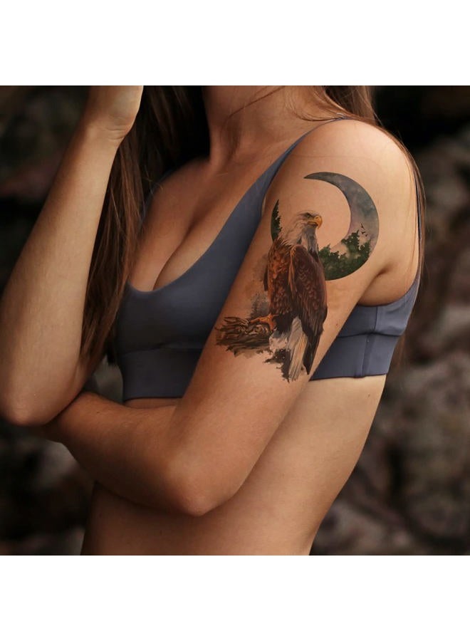 Oottati 8 أوراق ملصقات وشم مؤقت مقاومة للماء، نسر صقر مصيدة أحلام جبل قمر - Image 4