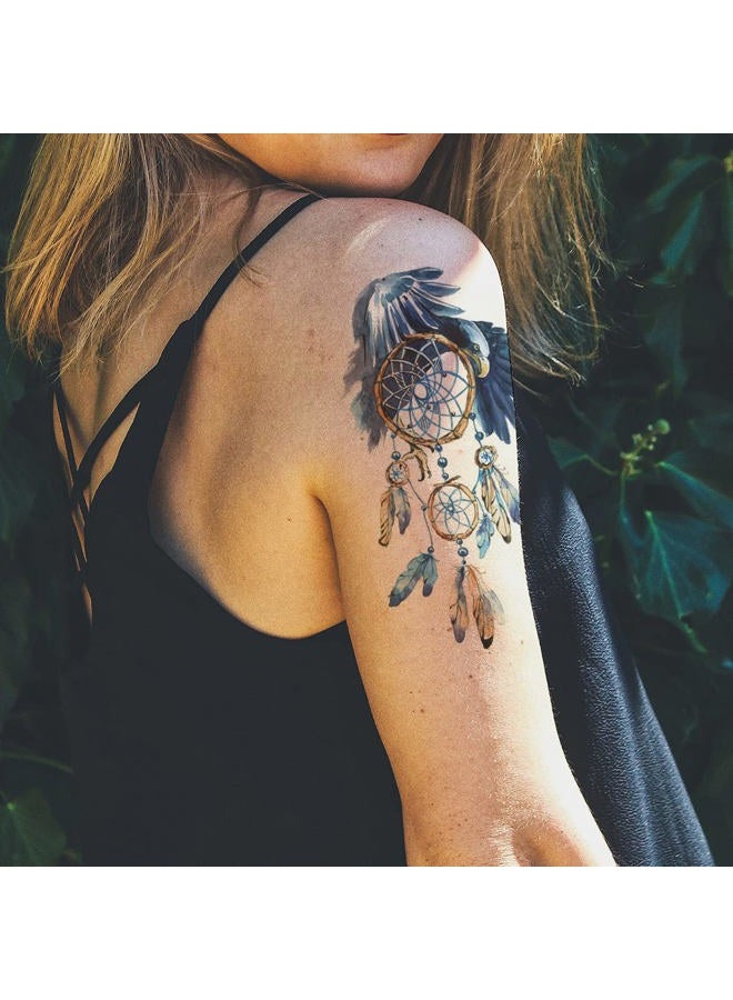 Oottati 8 أوراق ملصقات وشم مؤقت مقاومة للماء، نسر صقر مصيدة أحلام جبل قمر - Image 5