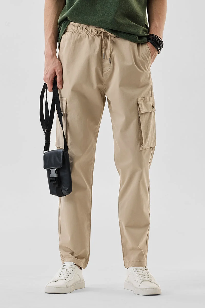 SNITCH بنطلون كارجو بيج بقصة ضيقة وخصر متوسط