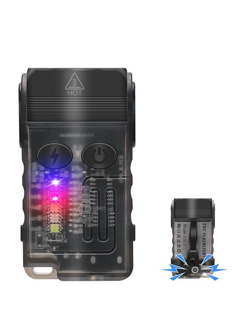 Small Powerful Flashlight 1000LM with Red Blue Warm Light, 180° Head Swivels 110dB Buzzer - Mini Keychain Pocket Rechargeable LED Flashlights USB EDC Clip Flash Light