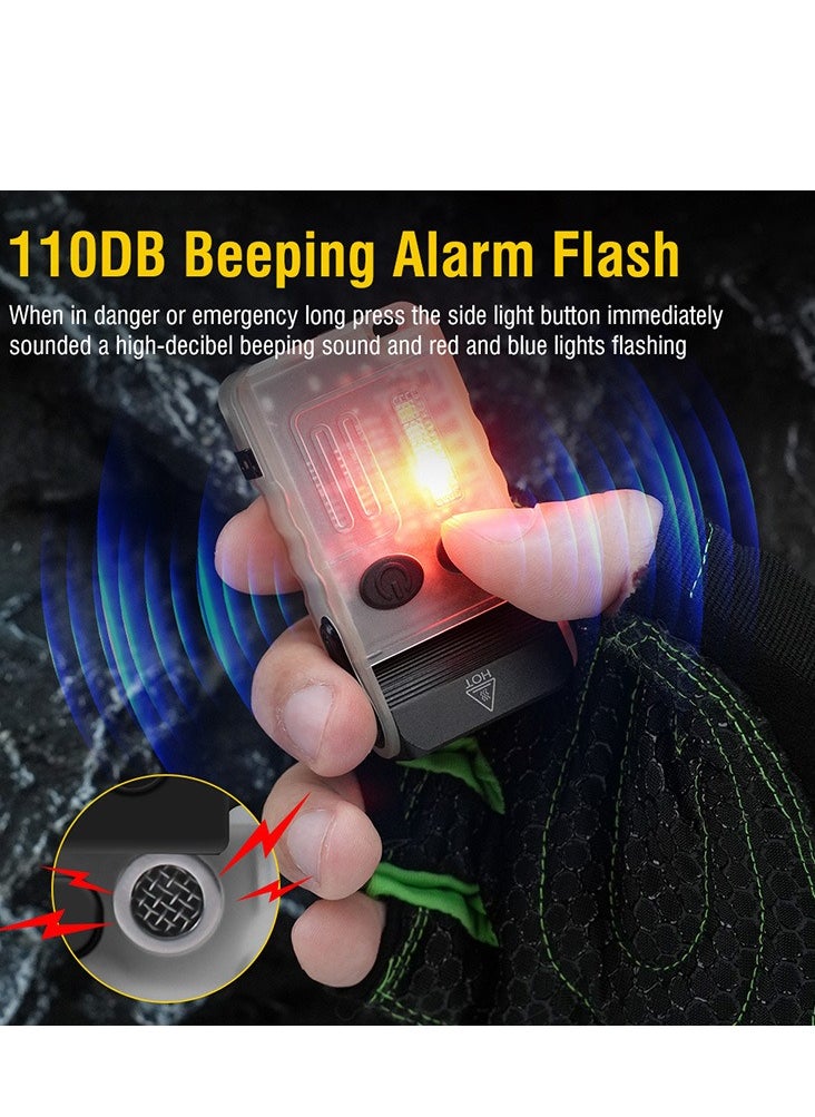 Generic Small Powerful Flashlight 1000LM with Red Blue Warm Light, 180° Head Swivels 110dB Buzzer - Mini Keychain Pocket Rechargeable LED Flashlights USB EDC Clip Flash Light  - Image 3