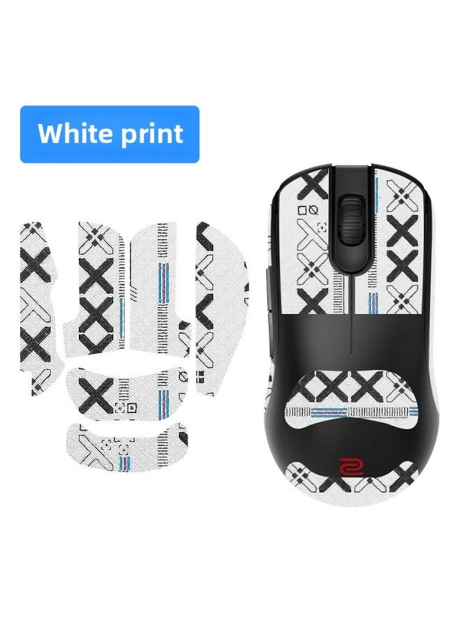 For ZOWIE Zhuowei FK2-DW Mouse Anti-slip Sticker Wireless Fk2dw Side Skirt Sticker Sweat Absorbing Palm Membrane Back Sticker-Color:[all Inclusive] White Printed Mouse Sticker [free Cleaning Cotton] - Image 1