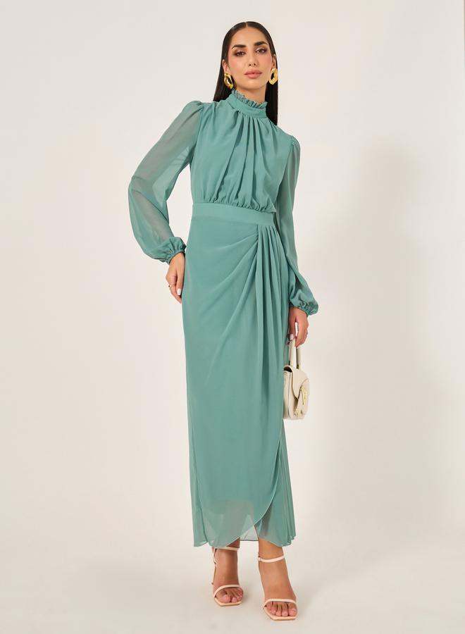 ستايلي فستان ماكسي ستايلي سادة بكسرات ولف - Image 1