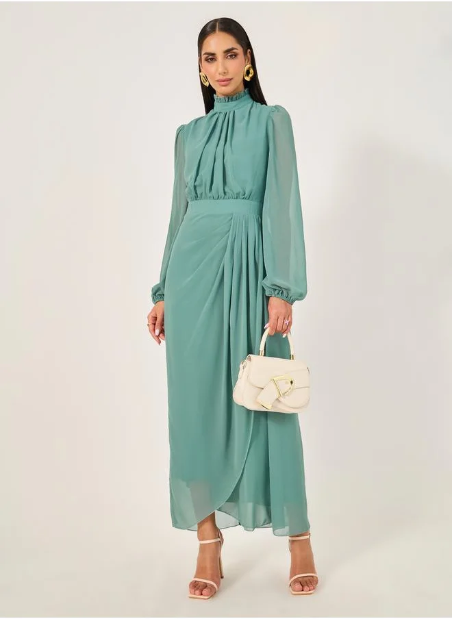 ستايلي Plain Pleated Wrap Look Sheath Maxi Dress