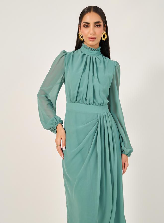 ستايلي فستان ماكسي ستايلي سادة بكسرات ولف - Image 3