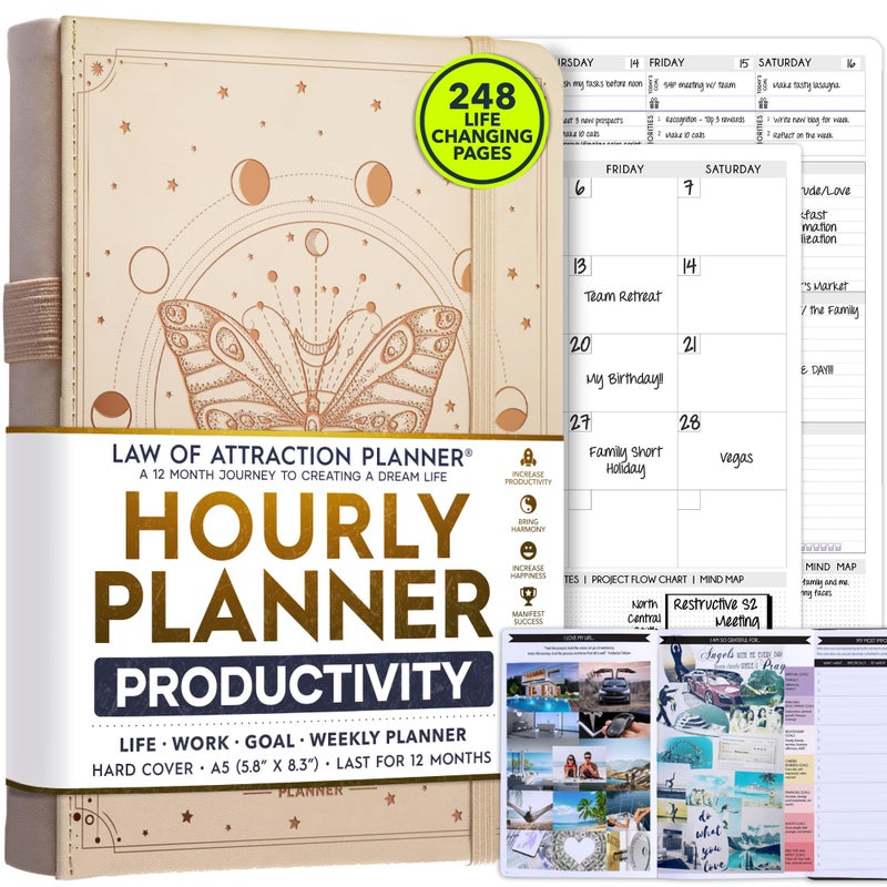 Freedom Mastery Hourly Planner - Undated Weekly & Monthly Planner, 12-Month Journey to Increase Productivity | Gratitude Journal, Life Organizer & Goal Journal | Include Foldable Vision Board, Habit Tracker & Sticker - Image 1
