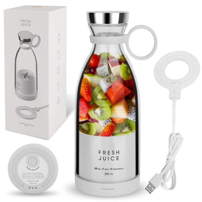 Personal Size Blender, Portable Blender, Battery-Powered USB Blender, 350ml, White