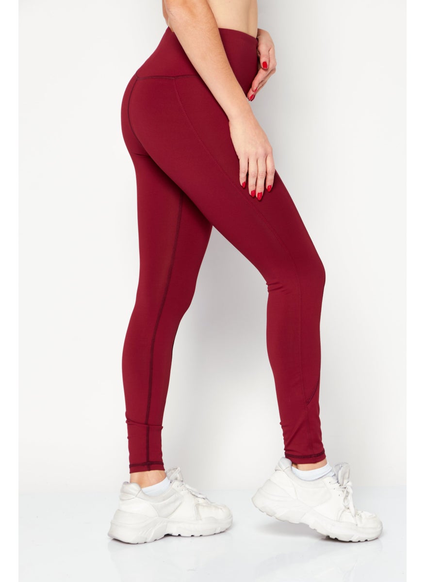 Lefties Women Sportswear Fit Training Leggings, Maroon  - Image 3