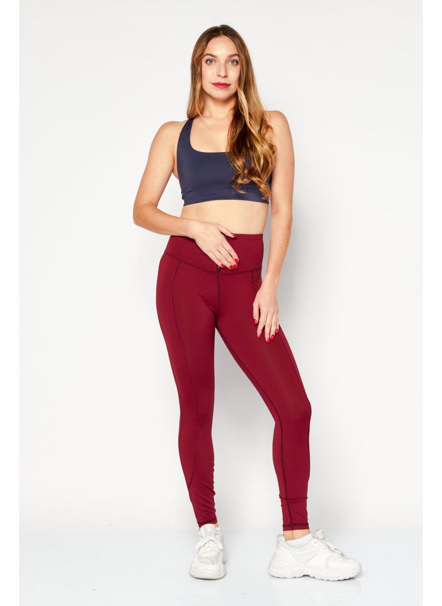 Lefties Women Sportswear Fit Training Leggings, Maroon  - Image 4