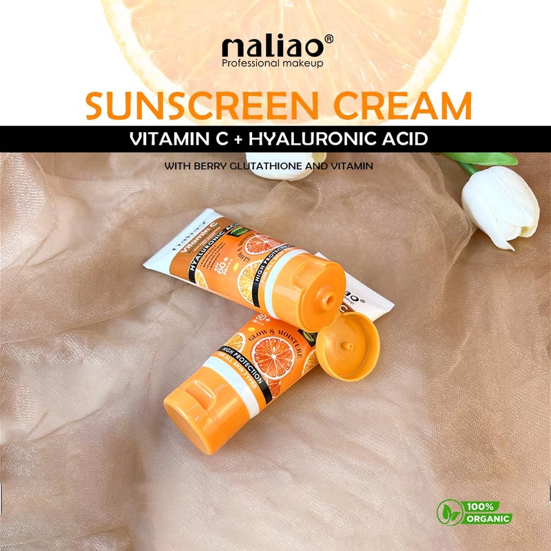 Maliao Vitamin C Sunscreen Cream SPF 60 PA  With Berry Glutathione  Hyaluronic Acid  Waterproof  Sweatproof  Brightening  AntiAging Sunblock  For All Skin Types  100g - Image 4