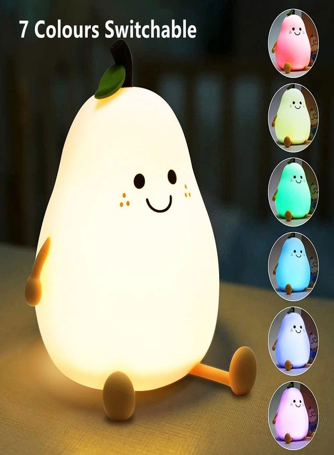 Pamidhar Cute Silicone Pear Night Light for Kids, USB Rechargeable 3 Step Dimmable Night Light, 7 Colour Changing Touch Sensor Squishy Mini Nursery Lamp for Baby Bedroom Decor - Image 2