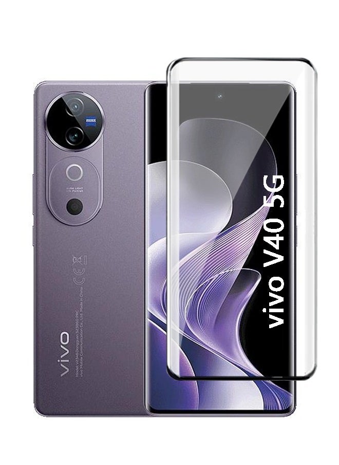Screen Protector for vivo V40 5G Tempered Glass, 3D Curved Edge 9H Hardness High Definition Clear Scratch Resistant Bubble Free Anti-Fingerprints, Easy Installation