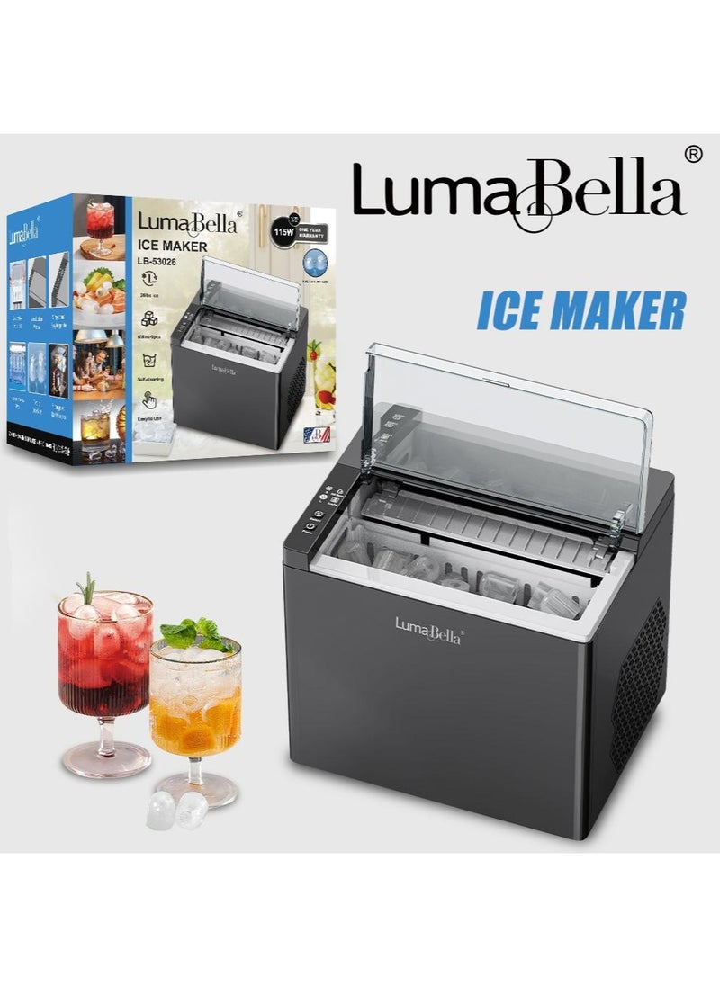 LumaBella - Ice Maker,6-Minute Quick Ice Making,1.6L&150W,Portable Ice Machine,Self-Cleaning, Countertop, 2 Bullet Ice Sizes, Basket & Scoop, Black - Image 1