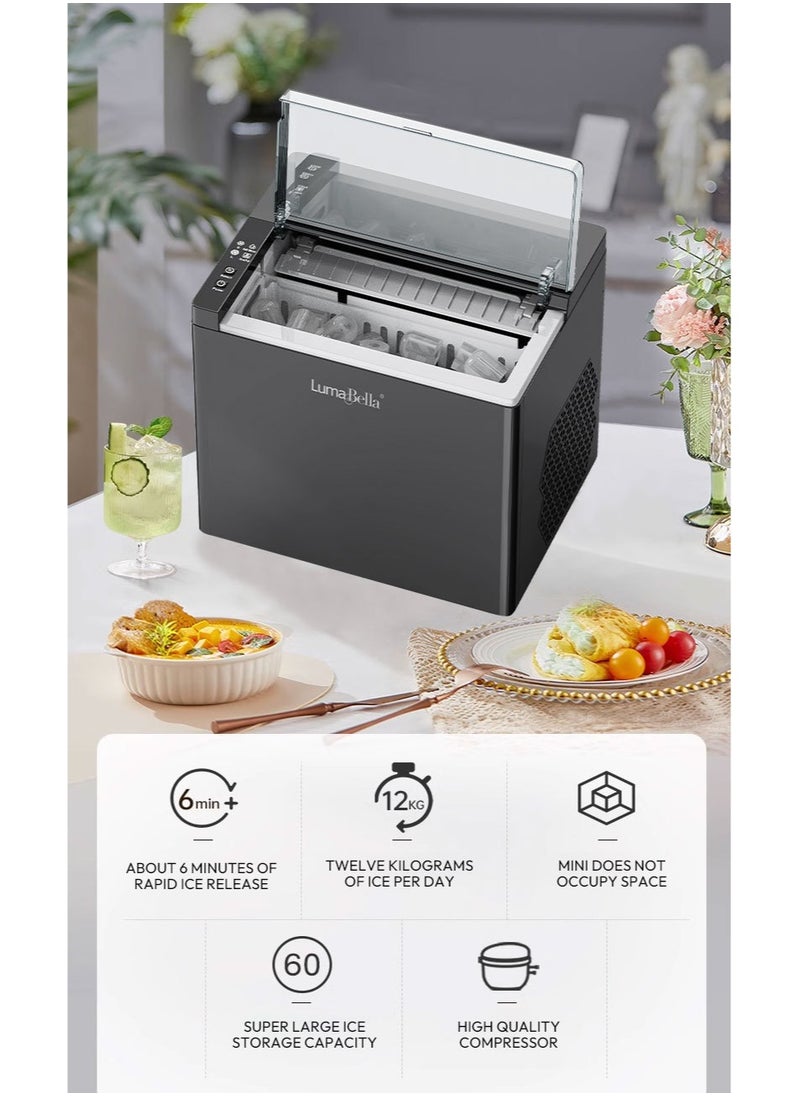 LumaBella - Ice Maker,6-Minute Quick Ice Making,1.6L&150W,Portable Ice Machine,Self-Cleaning, Countertop, 2 Bullet Ice Sizes, Basket & Scoop, Black - Image 1