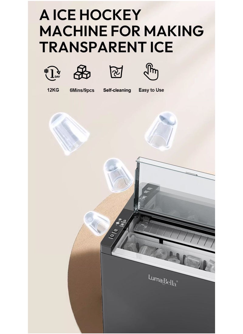LumaBella - Ice Maker,6-Minute Quick Ice Making,1.6L&150W,Portable Ice Machine,Self-Cleaning, Countertop, 2 Bullet Ice Sizes, Basket & Scoop, Black - Image 1