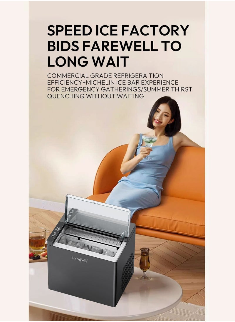 LumaBella - Ice Maker,6-Minute Quick Ice Making,1.6L&150W,Portable Ice Machine,Self-Cleaning, Countertop, 2 Bullet Ice Sizes, Basket & Scoop, Black - Image 1
