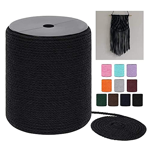 HOMEBOBO Macrame Cord 4mm x 240Yards (722Feet), Colored Cotton Macrame Rope - 3 Strands Twisted Colorful Macrame Cotton Cord for Wall Hanging, Plant Hangers, Gift Wrapping and Wedding Decorations, Black - Image 1
