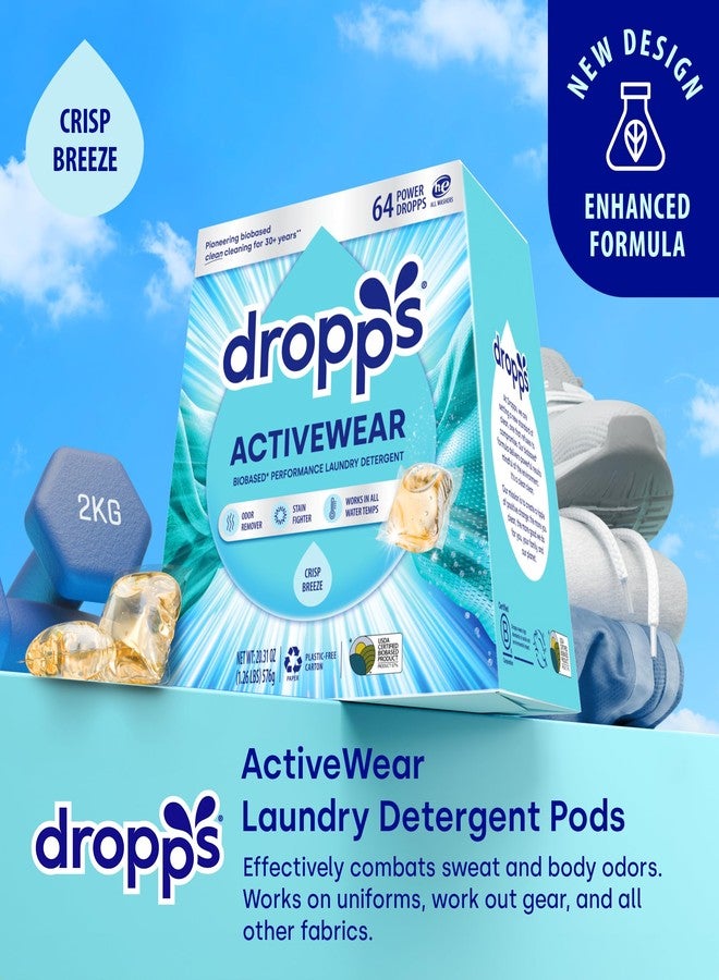 Dropps Activewear Biobased Power Laundry Detergent Pods, Crisp Breeze (64 Count) - Laundry Pods Fights Tough Stains & Odors, Sweat & Dirt - HE Compatible Laundry Supplies for Clean Clothes - Image 2