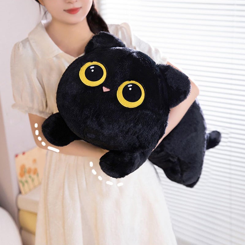 PEACH CAT وسادة قطة خوخية 27.5"" قطة طويلة محشوة دمى قطط لطيفة هدايا للأطفال باللون الأسود - Image 5