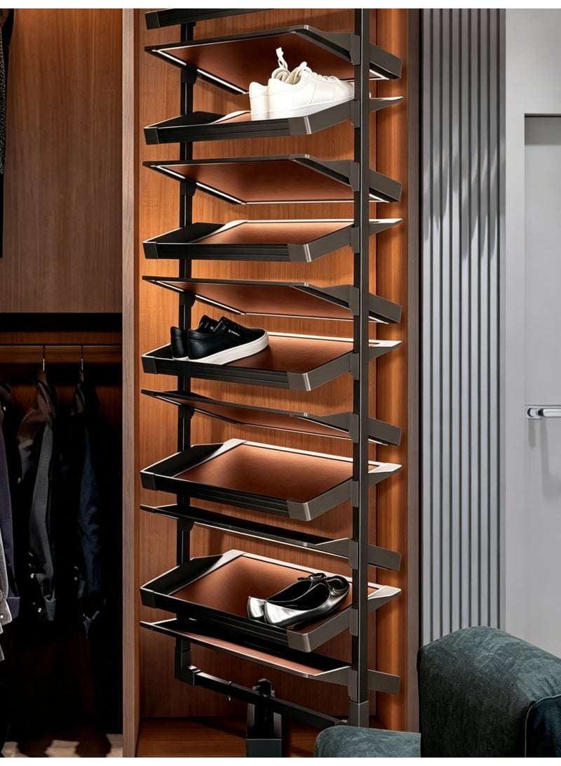 NUOMI Rotating Shoe Rack Organizer – 10 Layer 360° Rotatable Shoe Storage Stand with Black Frame & Grey Wood Shelves for 20 Pairs - Image 5