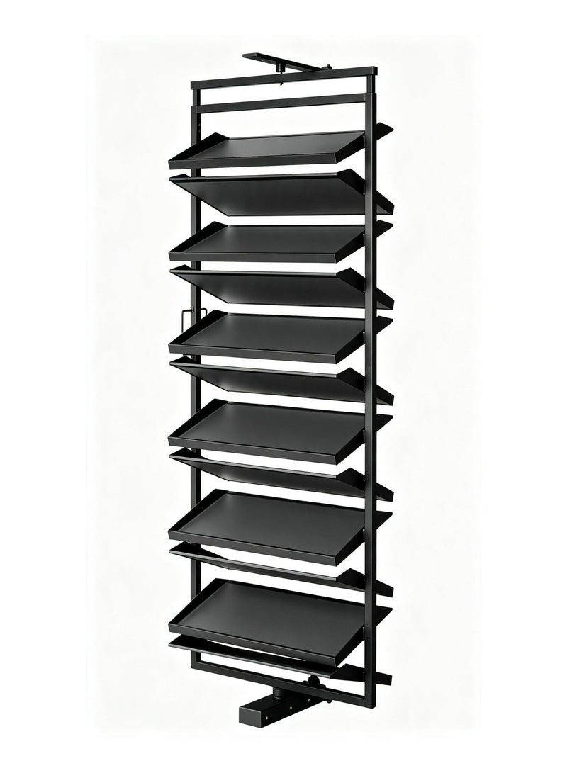 NUOMI Rotating Shoe Rack Organizer – 10 Layer 360° Rotatable Shoe Storage Stand with Black Frame & Grey Wood Shelves for 20 Pairs - Image 1